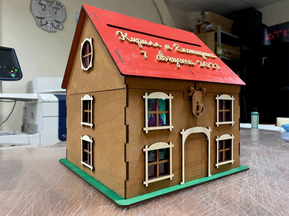 Laser Cut House Shaped Wedding Money Box Free Vector cdr Download - 3axis.co - 3D model önizlemesi