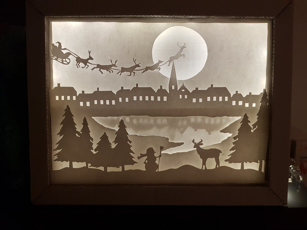 Laser Cut Christmas Shadow Box Night Light Paper Cut Free Vector