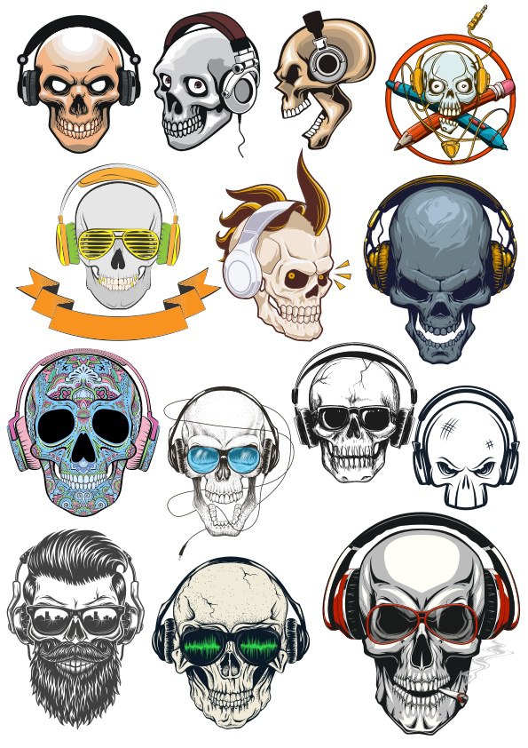 Skull Headphones Stickers for Sale  Redbubble