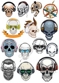 Skull with Headphones Free Vector