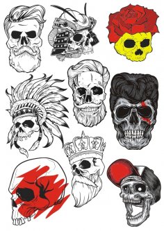 Bearded Skulls Vector Illustration Free Vector