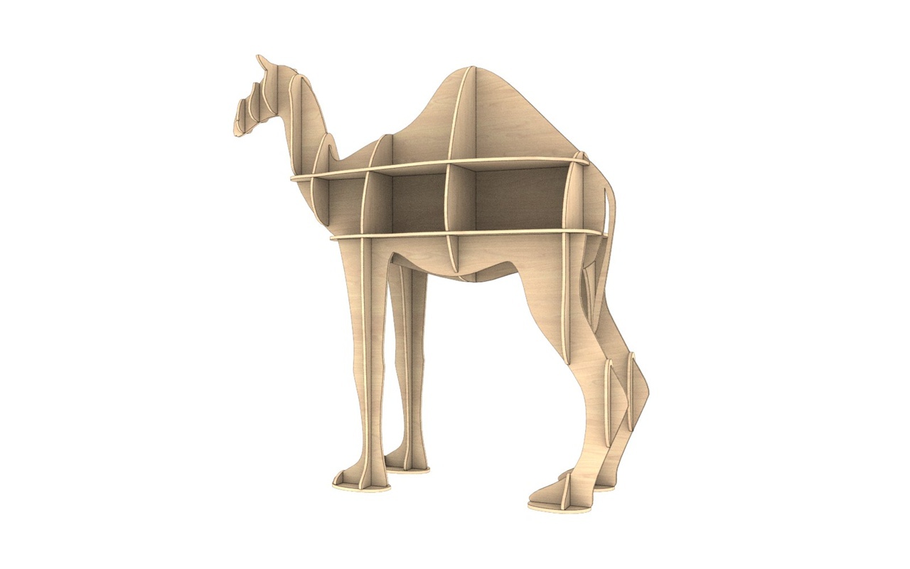 Laser Cut Wooden Camel Shelf Modern Storage Shelf Free Vector