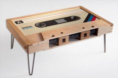 Laser Cut Wooden Cassette Tape Coffee Table Free Vector