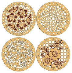 Laser Cut Wooden Round Tea Coasters Free Vector