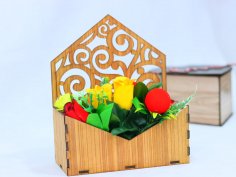 Laser Cut Wood Flower Basket 3mm Free Vector