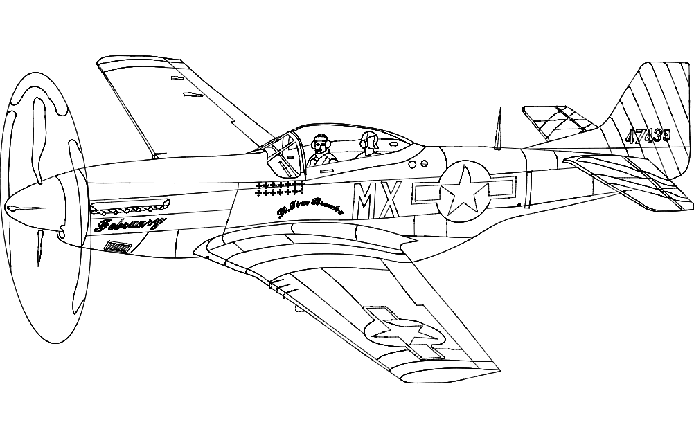 P51 Mustang Silhouette Aircraft dxf File Free Download 