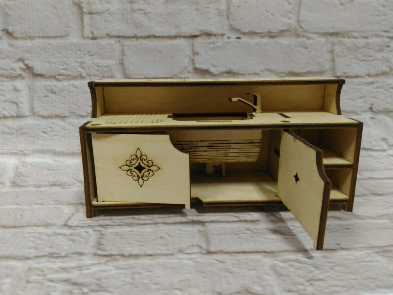Laser Cut Dollhouse Miniature Kitchen Set Free Vector Download - 3axis.co - 3D model önizlemesi