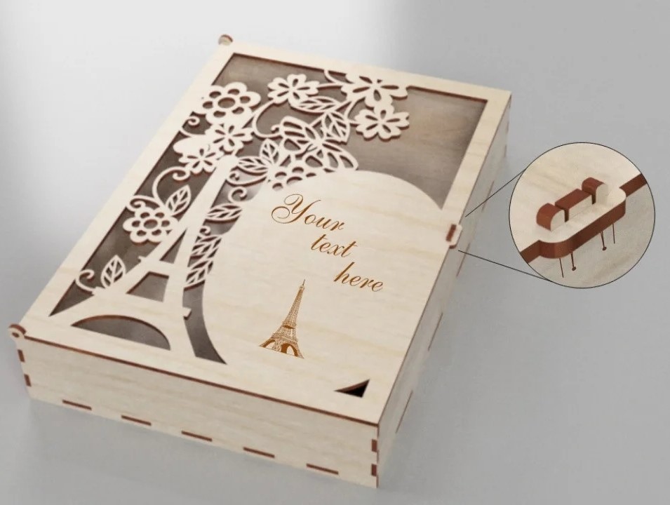 Laser Cut Paris Wooden Gift Box DXF File Free Download - 3axis.co