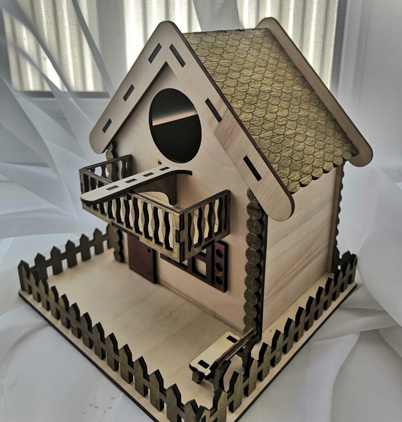 Laser Cut Cottage Bird House Free Vector cdr Download - 3axis.co - 3D model önizlemesi