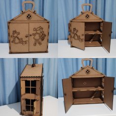 Laser Cut Portable Wooden Dollhouse With Working Doors Free Vector