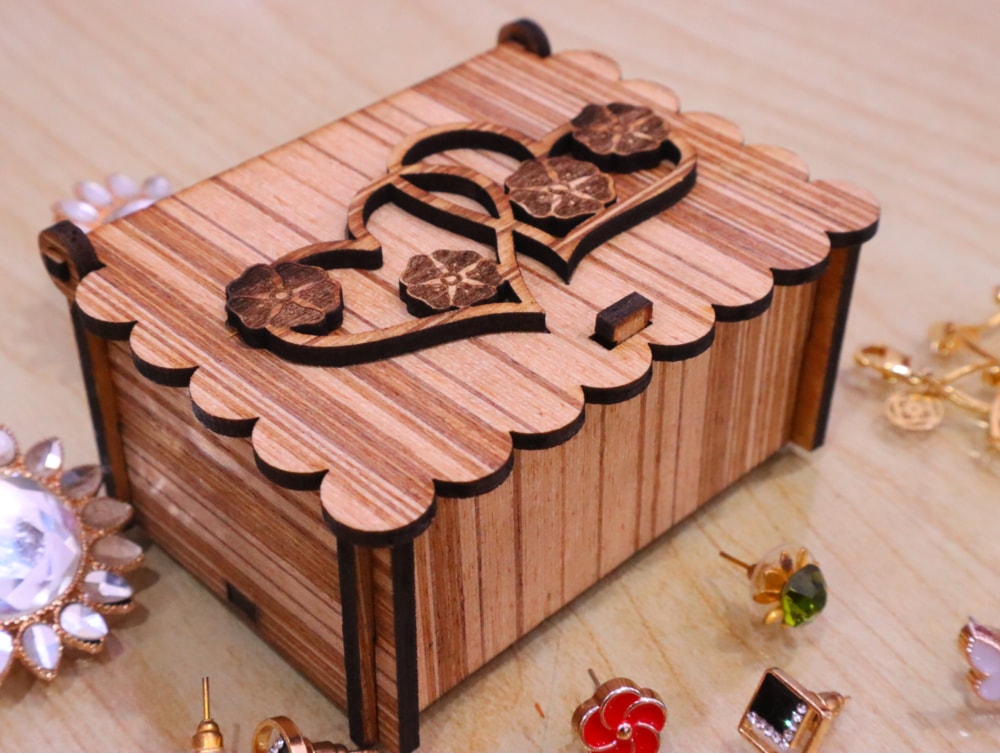 Laser Cut Double Heart Jewelry Box 3mm Free Vector