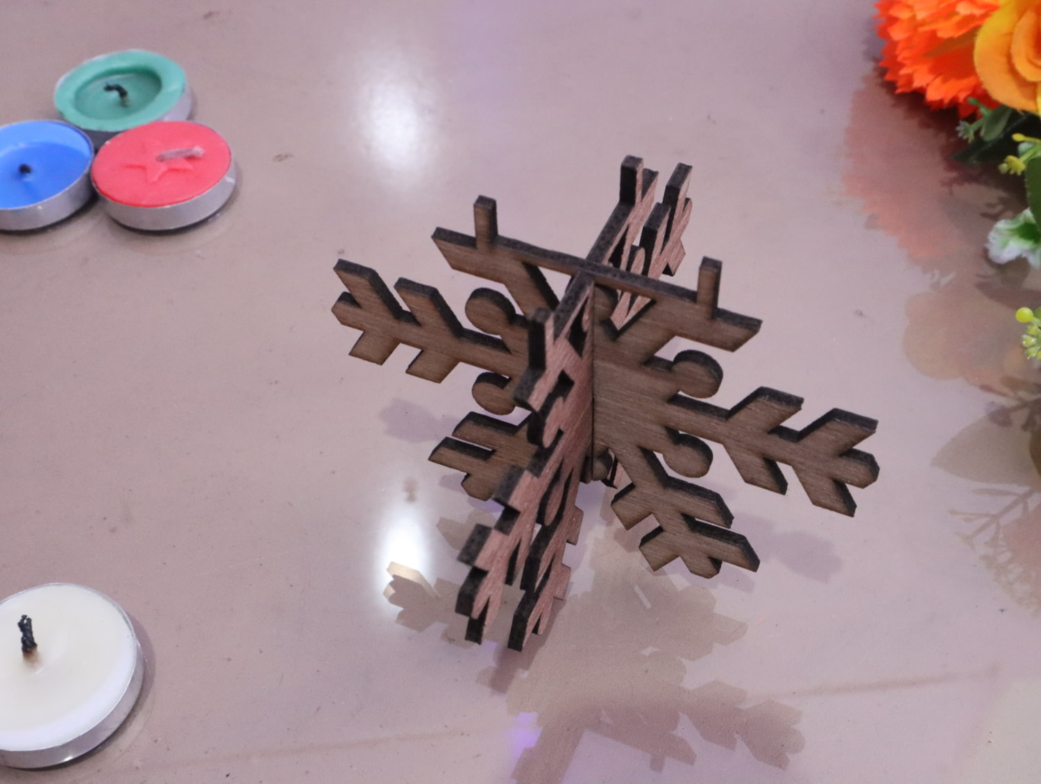 Laser Cut Snowflake Tealight Candle Holder 3mm Free Vector