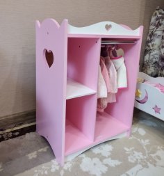 Laser Cut Doll Wardrobe Wooden Doll Furniture Doll Clothes Organizer DXF File