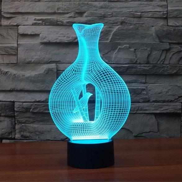 Laser Cut Vase 3D Led Night Light Free Vector