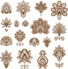 Henna Set of ornamental stylized flowers Free Vector