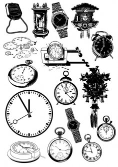 Time Clock And Watch Vector Icon Set Free Vector