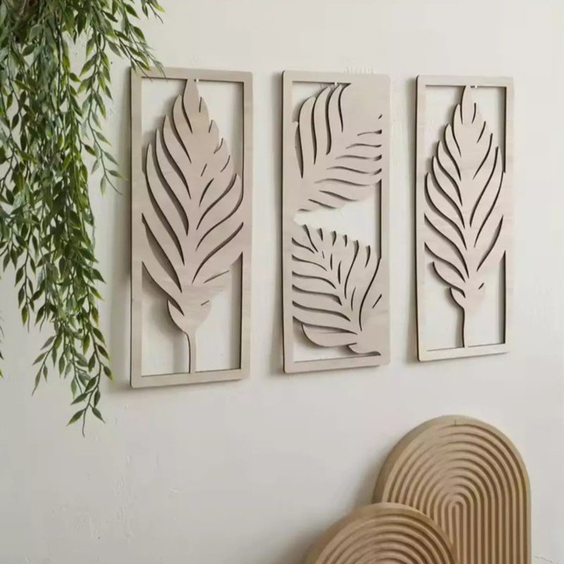 Laser Cut Wooden Wall Hanging Rectangular Palm Leaf Pattern Free Vector Download - 3axis.co - 3D model önizlemesi