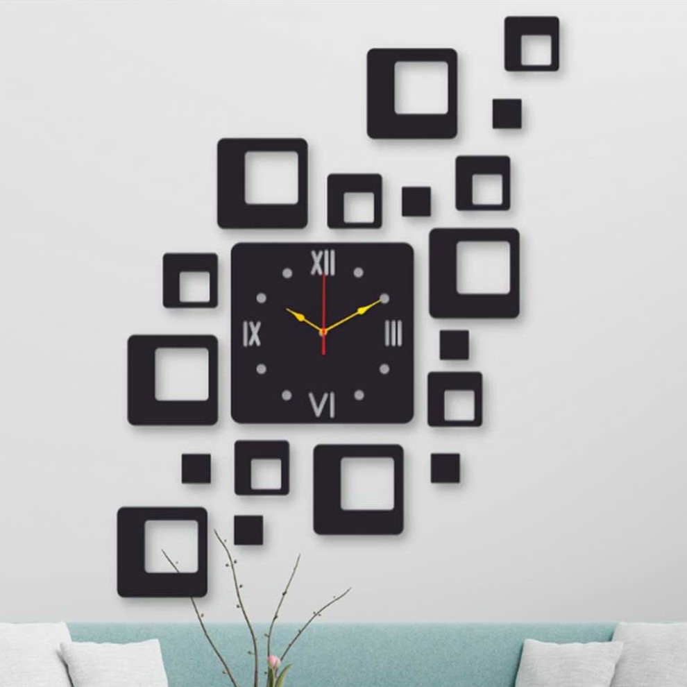 Laser Cut Squares Modern Wall Clock Free Vector cdr Download - 3axis.co