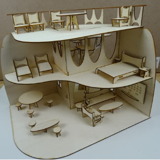 Laser Cut Wooden Dollhouse With Furniture Free Vector