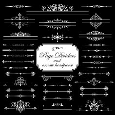 Page Dividers And Ornate Headpieces Isolated On Black Background Free Vector