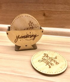 Laser Cut Coaster Set with Holder Free Vector