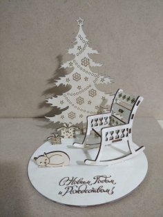 Laser Cut Christmas Tree Decoration Chair And Cat 3mm Free Vector