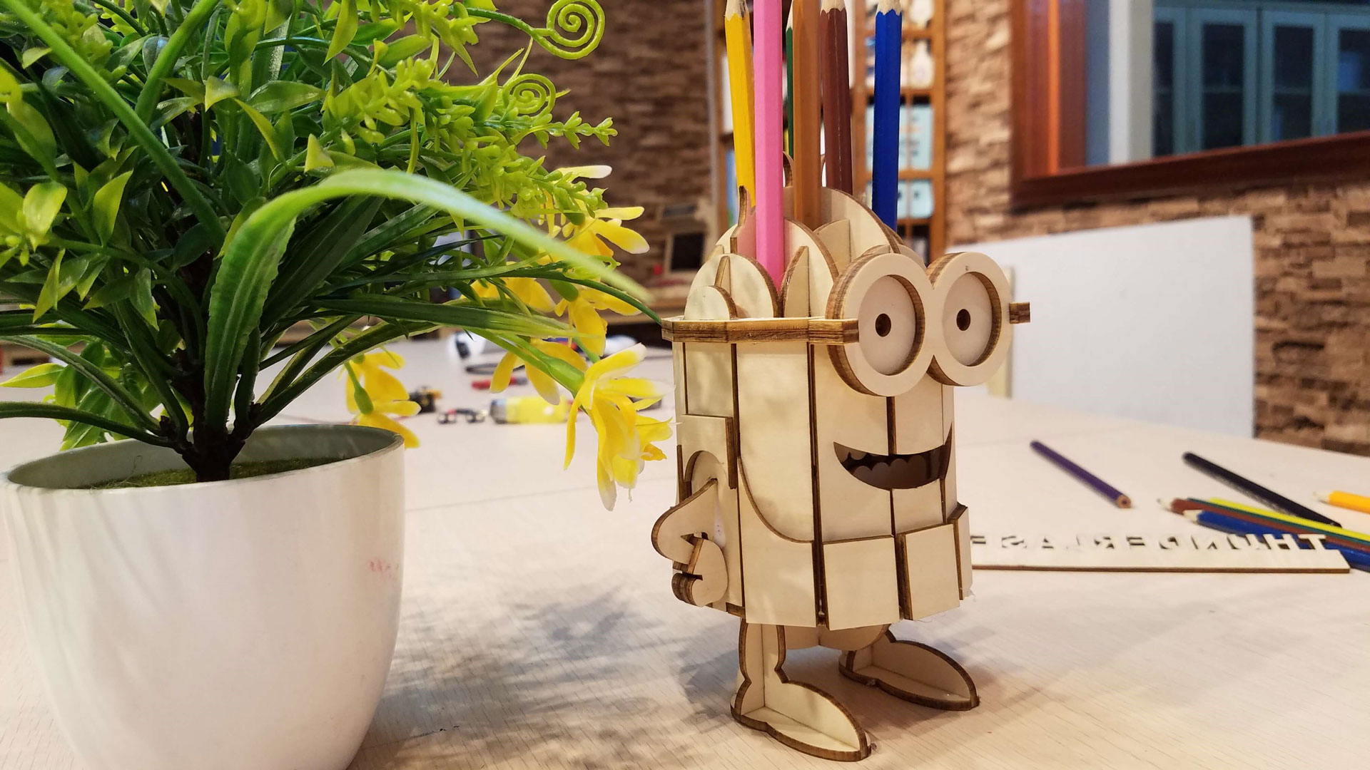 Laser Cut Minion Pencil Holder Craft For Kids Free Vector