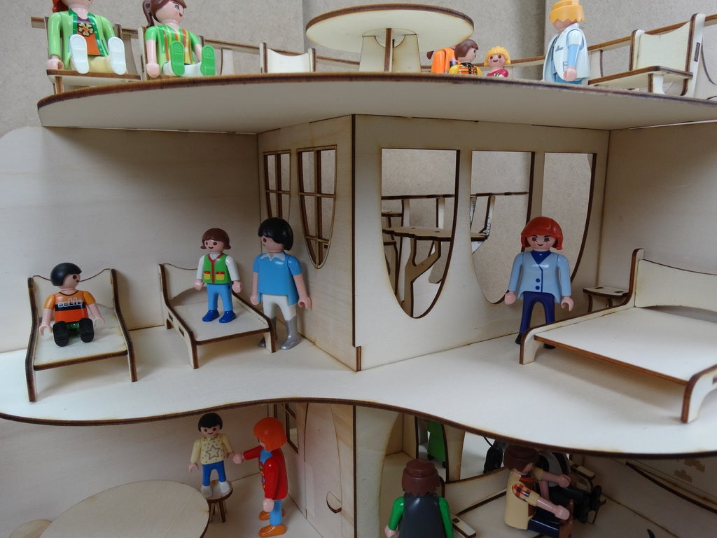 Laser Cut Modern House Wooden Doll House 3mm Toys For Children DXF File