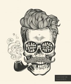 Black Is Not Sad Hipster skull silhouette Vector Free Vector