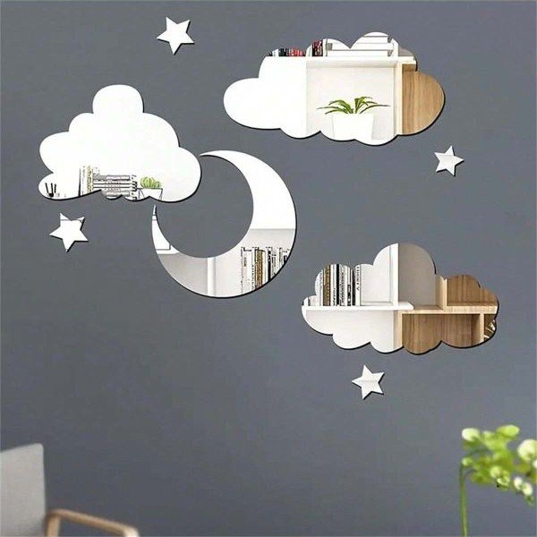 Laser Cut Wall Stickers With Moon Stars And Clouds Mirror Acrylic Free Vector Download - 3axis.co - 3D model önizlemesi
