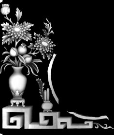 3d Grayscale Image Vase with Flowers BMP File