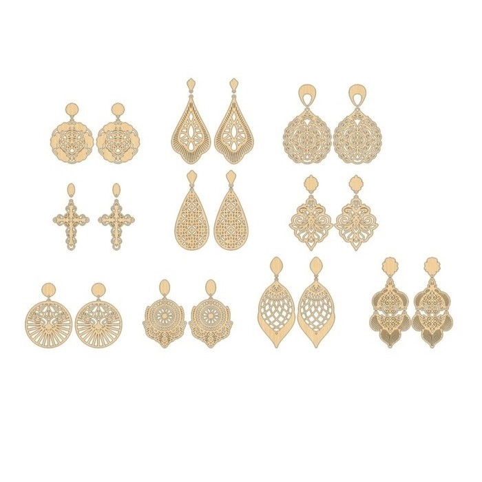 Laser Cut Drop Earrings Free Vector cdr Download - 3axis.co - 3D model önizlemesi