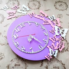 Laser Cut Wooden Butterflies Wall Clock Free Vector