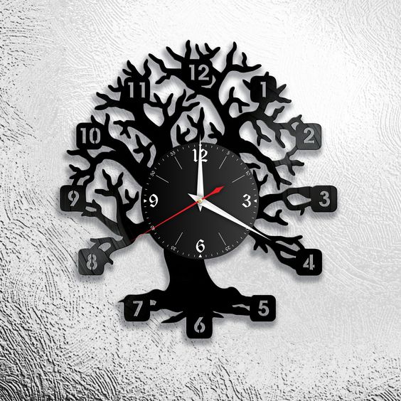 Laser Cut Wall Clock With Tree Pattern Free Vector cdr Download - 3axis.co - 3D model önizlemesi