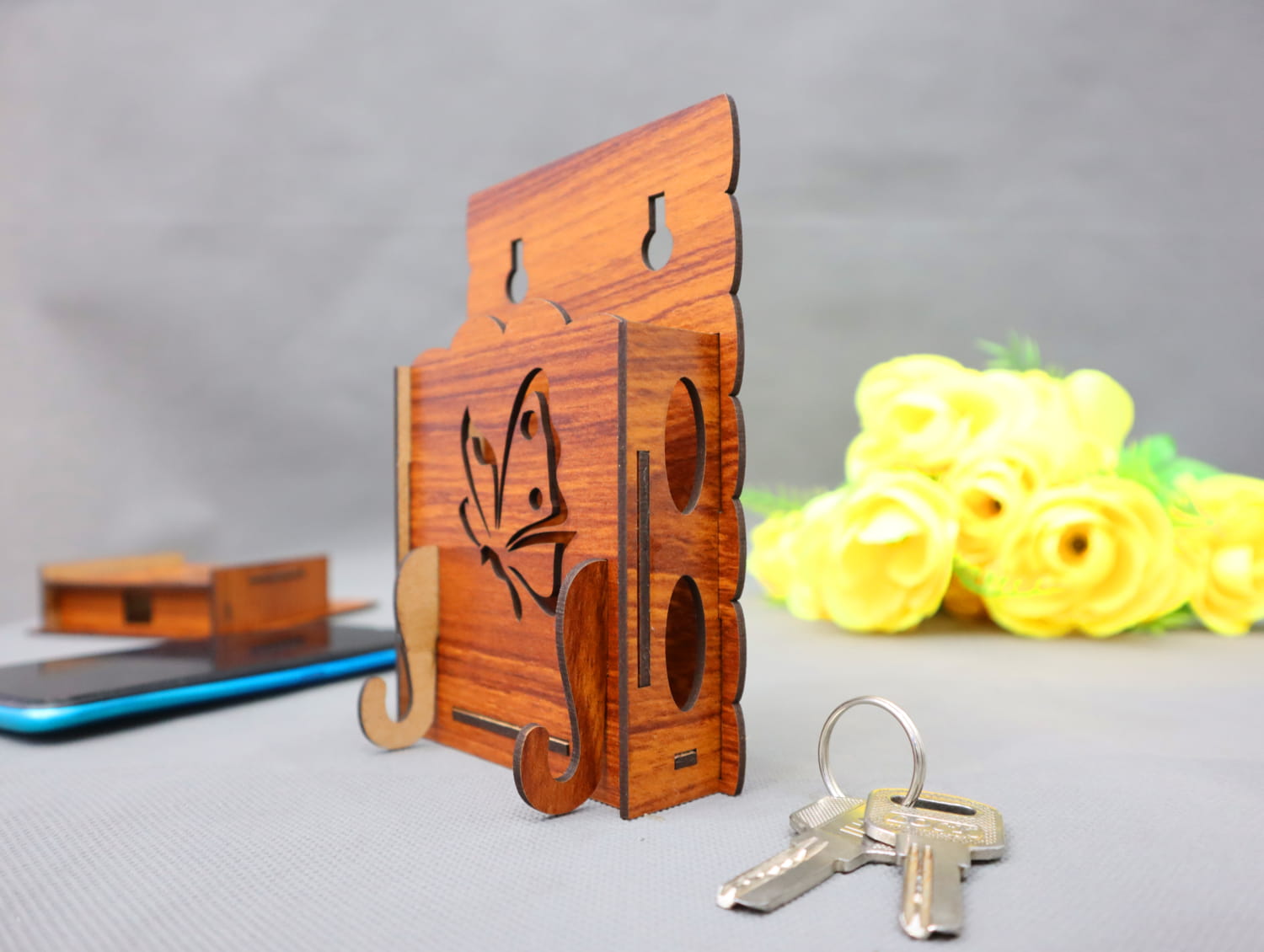 Laser Cut Butterfly Wall Mounted Phone Holder 3mm Free Vector