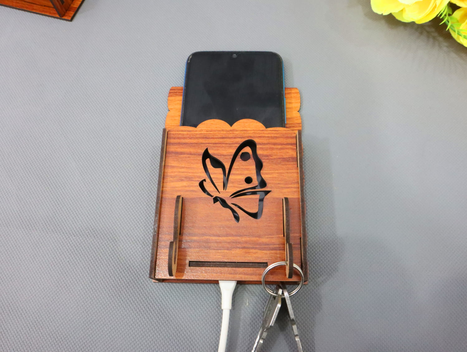 Laser Cut Butterfly Wall Mounted Phone Holder 3mm Free Vector