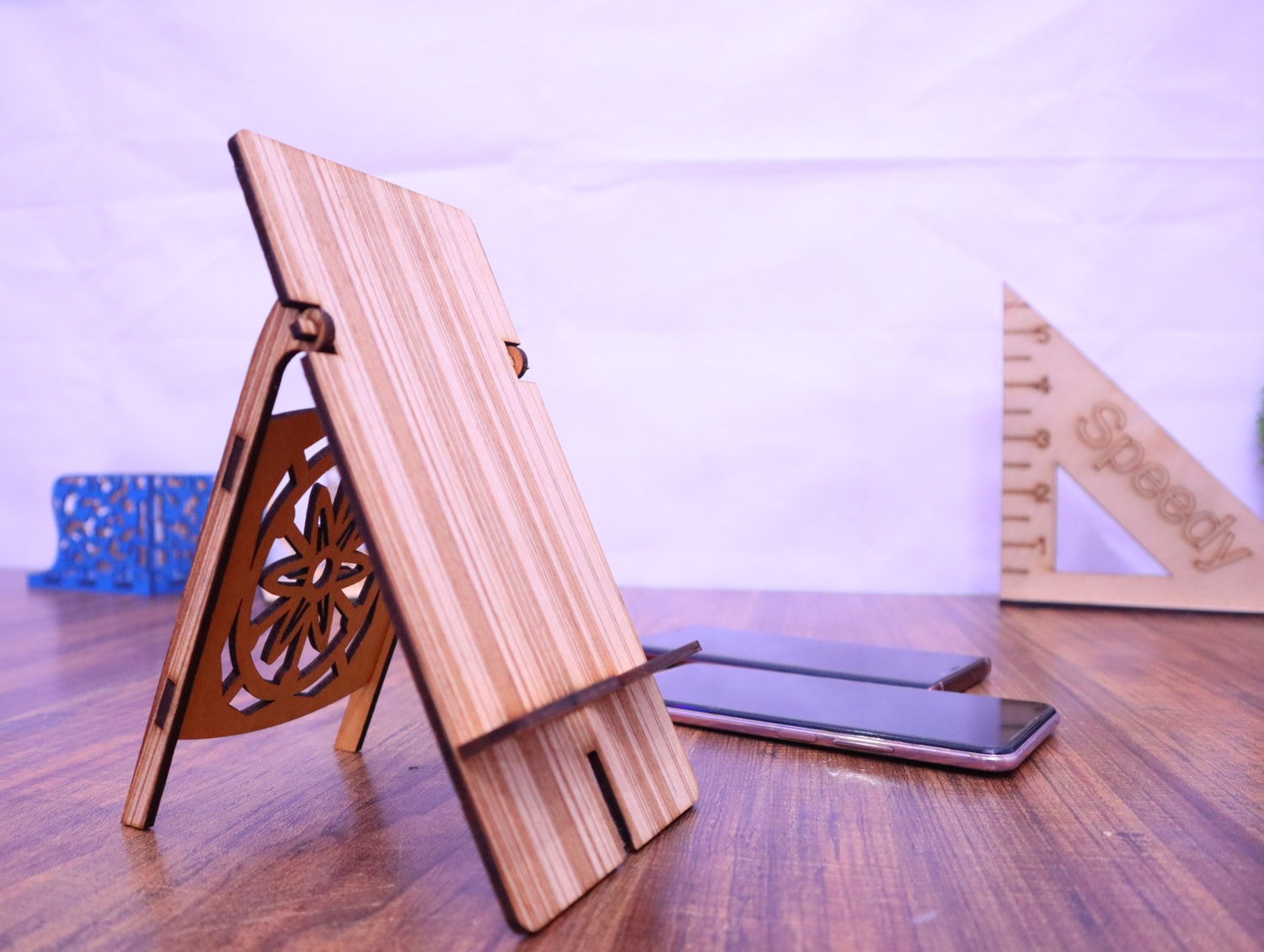 Laser Cut Wood Desk Phone Stand Free Vector