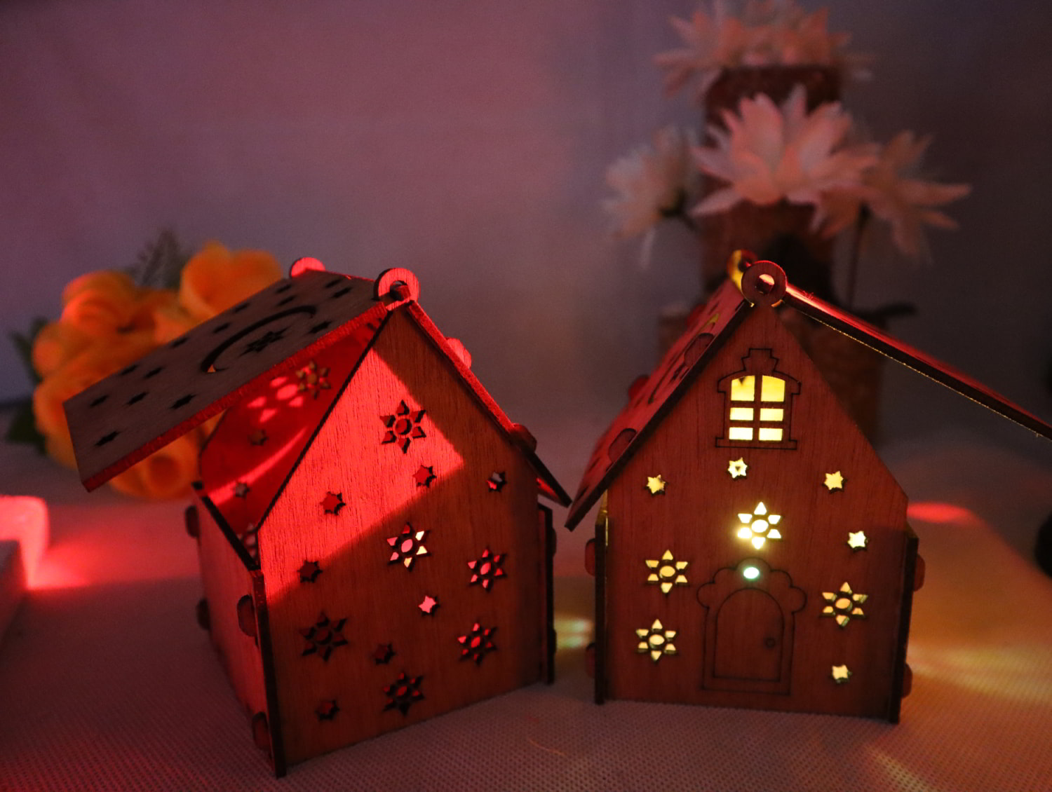 Laser Cut Wooden House Night Lamp 3mm Free Vector