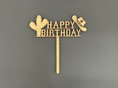 Laser Cut Cowboy Happy Birthday Cake Topper Free Vector