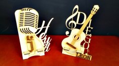Music Icons Microphone Guitar With Stand Laser Cutting Template Free Vector