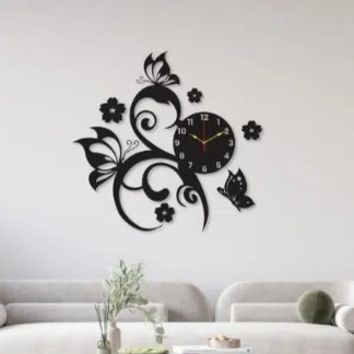 Laser Cut Flying Butterflies With Flowers Wall Clock Free Vector