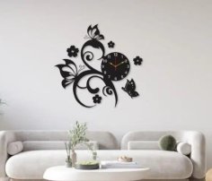 Laser Cut Flying Butterflies With Flowers Wall Clock Free Vector