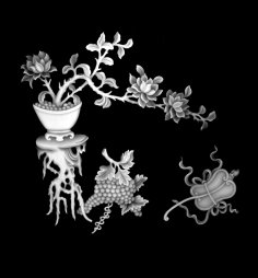 Vase with Flowers Grapes Grayscale Image BMP File
