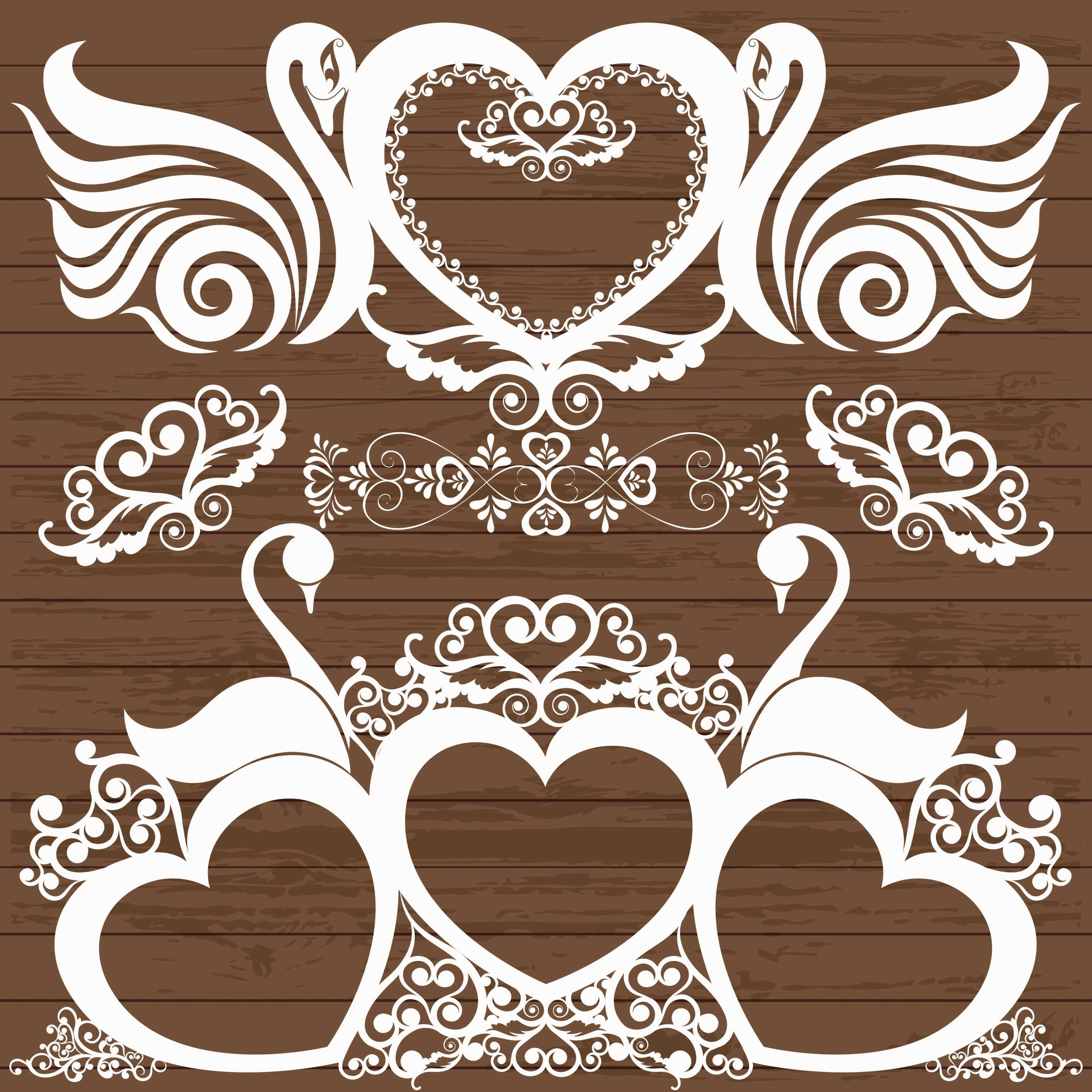 Swans and Heart Wooden Laser Cut Shapes Various Sizes 