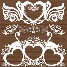 Laser Cut Engrave Swans Decor With Hearts Free Vector