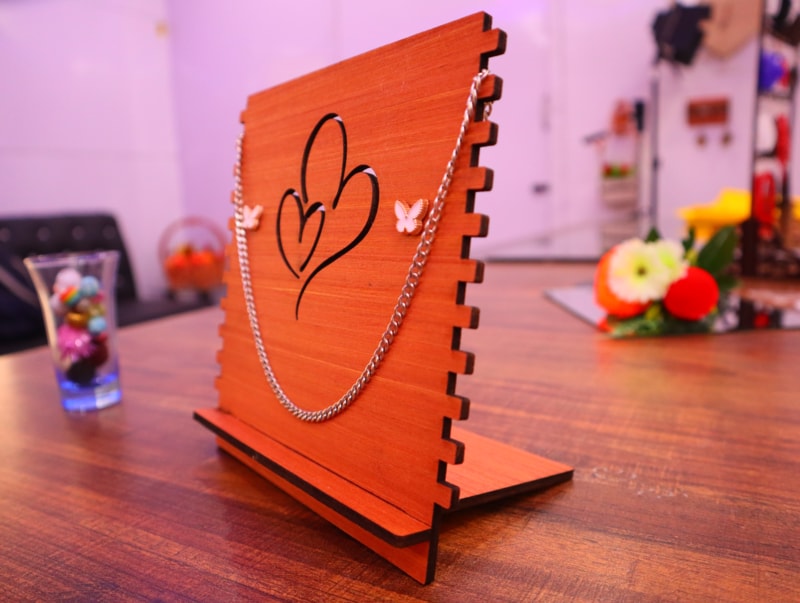 Laser Cut Two Hearts Necklace Stand DXF File