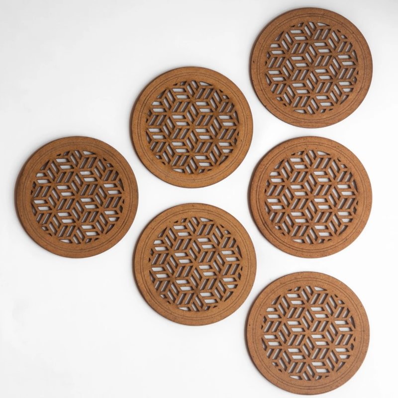 Laser Cut Wooden Tea Coffee Geometric Coasters Free Vector Download - 3axis.co - 3D model önizlemesi