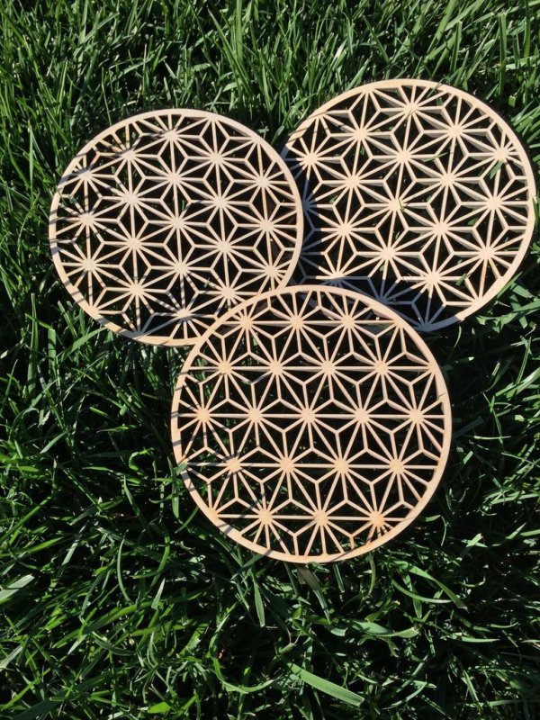 Laser Cut Wooden Asanoha Trivets SVG File Free Download - 3axis.co - 3D model önizlemesi