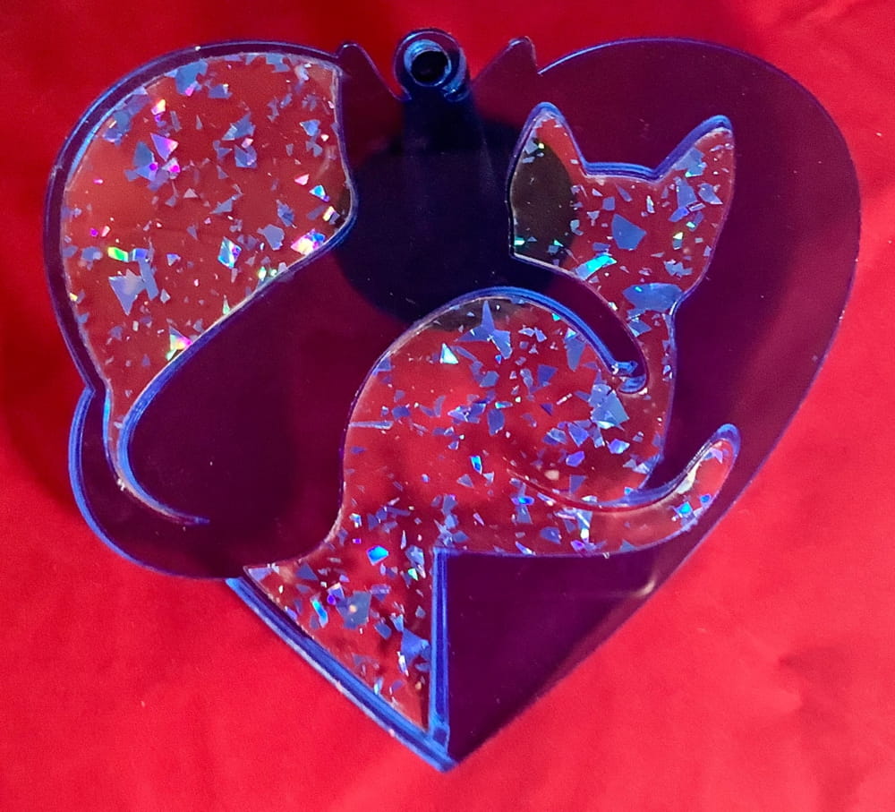 Laser Cut Stained Glass Cat Heart SVG File Free Download - 3axis.co - 3D model önizlemesi
