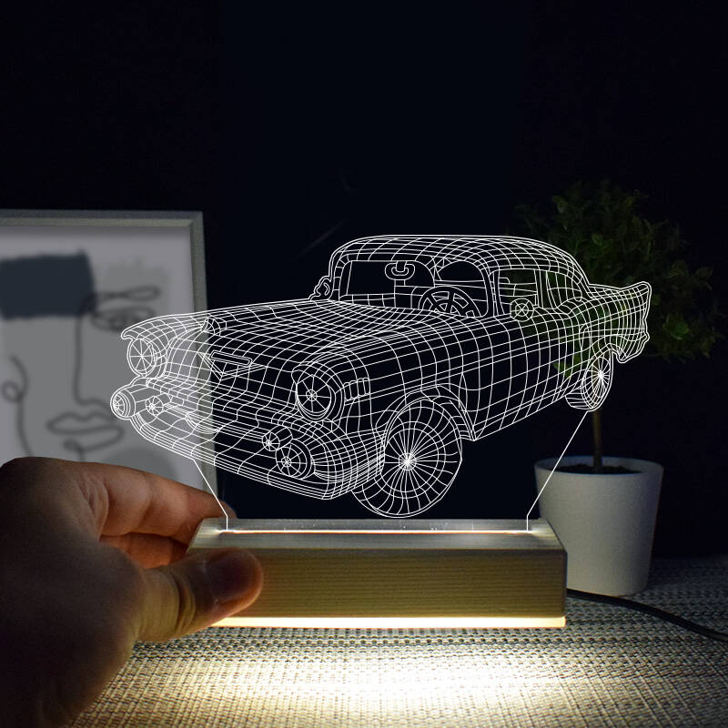 Laser Cut Vintage Car 3D Illusion Night Lamp Free Vector